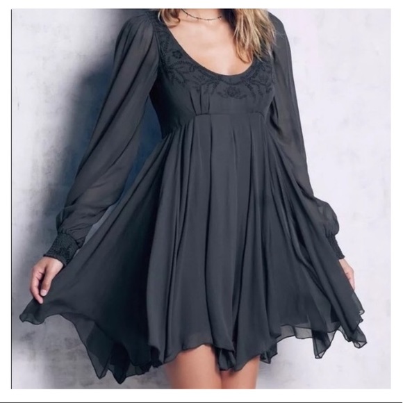 Free People Tatiana Beaded Swing Dress In Slate - Picture 2 of 8